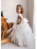 Cap Sleeves Ivory Lace Tulle Cupcake Flower Girl Dress